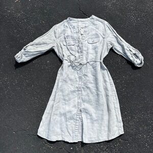 Malvin Chambray Linen Blend Shirt Dress Women's Medium Roll Tab Button Front